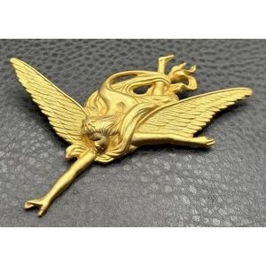 Louis Stern Angel Brooch Gold Tone Flying Cherub Let Heaven Nature Sing 1993